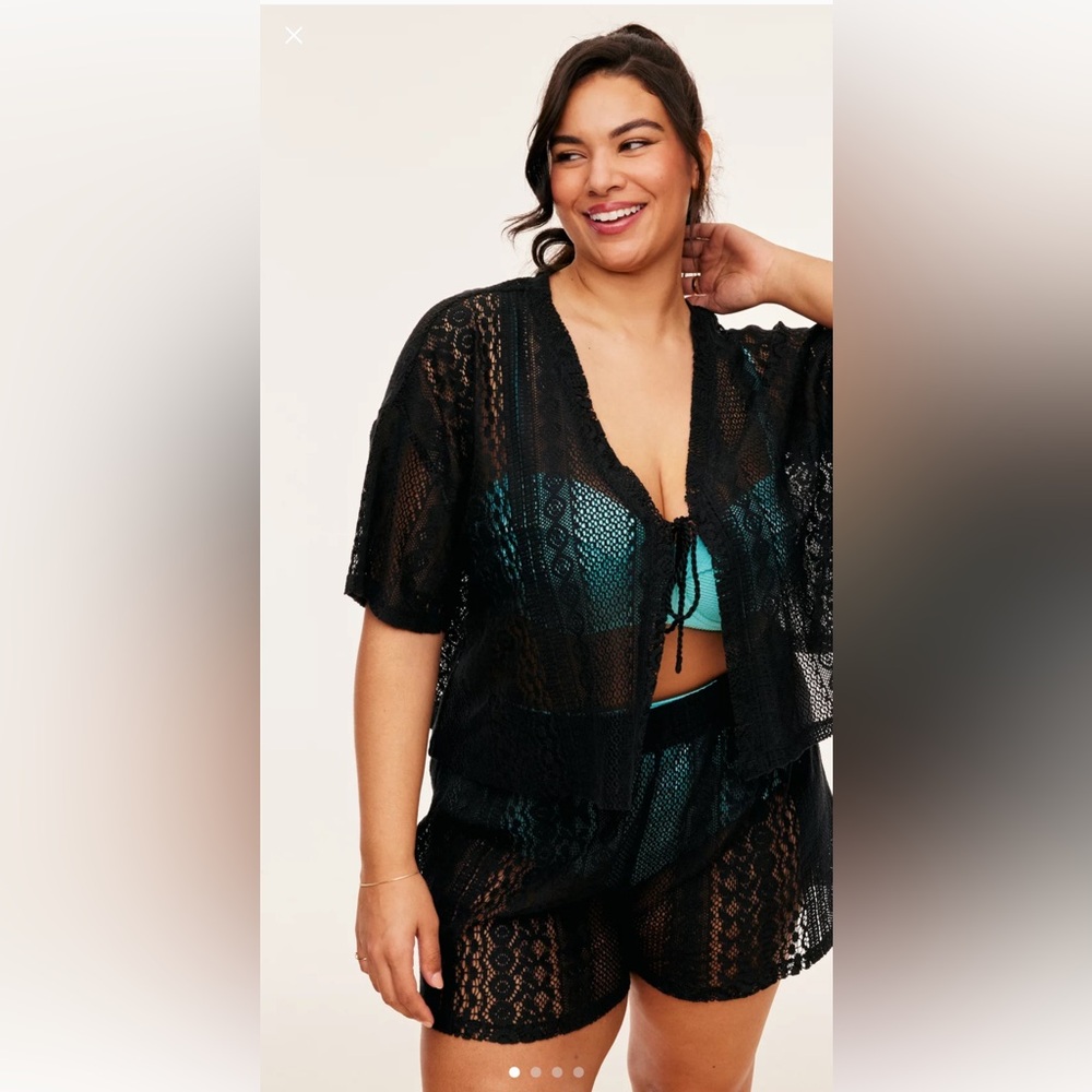 Adore Me, Black, Two Piece Swim Cover Up, Top & Short Set, Crocheted
